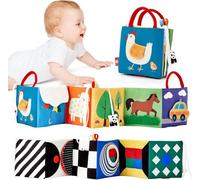 hahaland Libro Bebe Plegable Juguetes Bebes 0 3 6 12 Meses, Libro de Tela Blandos para Bebes Recien Nacido, Doble-Cara Libro Sensorial Suave de Actividades para Tummy Time 0 + Meses