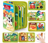 hahaland Libro Montessori 1 año - 20 en 1 Busy Board de Actividad, Libro Interactivo Juguetes Montessori para Niños 1 2 3 años - 10 Páginas Animales Granja