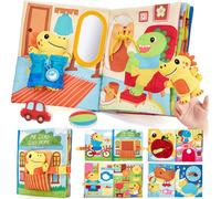 hahaland Libro Montessori 1 año Busy Book - Libro Actividad de Tela Blando, Dinosaurio Interactivo Juguetes Montessori para Bebes 6-12 Meses Regalo Educativo 1-3 años