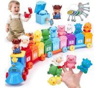 hahaland Tren de Juguetes Niños 1 2 Años - 20 en 1 Tren Juguete Montessori con Animales Rurales, Marionetas de Dedo, Llave de Granero - Coches de Juguetes para Niños 1 2 3 4 años