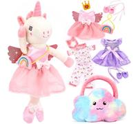 hahaland Unicornios para Niñas, Peluche Unicornio Muñeca para Vestir | Unicornio Peluche con 3 Set de Ropa y Bolsa, Juguetes para Niñas 3 4 5 6 años, Regalo Unicornia para Niñas