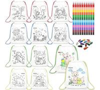 HahaMagic 12 Mochila para Colorear con 12 Ceras de Colores Apilables, Adecuado como Bolsas Cumpleaños Infantil, Regalos para Niños y Niñas en Colegio y Boda