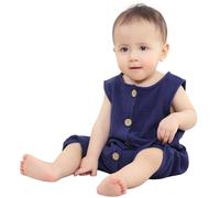 HAHASHOW Mono De Una Pieza Verano Con Botones Sin Mangas Unisexo Bebé Recién Nacido 100% Algodón Para Niños y Niñas Azul 12-18 Meses