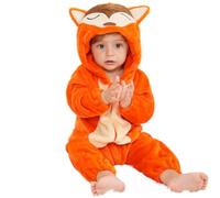HAHASHOW Unisexo Mono De Bebé Recién Nacido Franela Encapuchada Mameluco Niños Meses Animal Hallowen Partidos Fraces Zorra Naranja 90