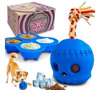 haheita Juguete masticable indestructible para perros, juguete interactivo de congelado para razas medianas y grandes, bola dispensadora de golosinas de calavera con cuerda, juguete de estimulación