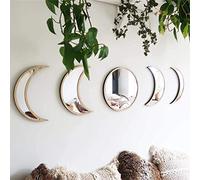 Hahepo Espejo acrílico de fase lunar, espejo decorativo de madera, decoración de pared bohemia, decoración de pared de acrílico para habitación color madera (5 unidades)