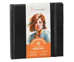Hahnemühle Watercolour Book Deckle Edge - Libro de acuarelas (100% algodón, 250 g/m², mate, 30 hojas/60 páginas, 14 x 14 cm)