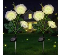 Hahorpa 2uds Luces Solares Exterior Jardín Rosa, IP65 Impermeables Luz Solar Exterior Decorativa de LED, Luces Jardín Solares para Estacas de Camino, Lámpara Solar para Jardín, Sendero, Tumba