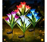 Hahorpa 4uds Luces Solares Exterior Jardín Lirio, IP65 Impermeables Luz Solar Exterior Decorativa de LED, Luces Jardín Solares para Estacas de Camino, Lámpara Solar para Jardín, Sendero, Tumba