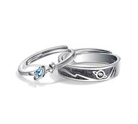 haiaxx 2 Piezas Saturno Planeta y Estrellas Universo 925 Anillos de Plata de Ley para Amantes, Conjunto de Bandas, Anillos para Amantes, Juego a Juego, mar Azul