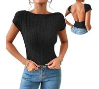 Haibang Camiseta Sexy Mujeres sin Espalda Manga Corta Tops Mujer Verano Y2K Slim Fit Camiseta Crop Top Color Sólido Ajustado Backless Blusa Casual Moda Streetwear