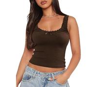 Haibang Camiseta Sin Mangas Mujer Verano Camisetas Tirantes con Encaje Patchwork Sexy Ajustado Crop Top Elegantes Suave Tank Tops Casual Básica Chalecos Top Lencero Moda Chic Y2K Streetwear