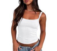 Haibang Camiseta Sin Mangas Mujer Verano Camisetas Tirantes con Encaje Patchwork Sexy Ajustado Crop Top Elegantes Suave Tank Tops Casual Básica Chalecos Top Lencero Moda Chic Y2K Streetwear