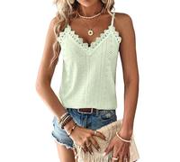 Haibang Camiseta Sin Mangas Mujer Verano Cuello en V Top de Encaje Sexy Holgado Camisetas Tirantes Elegante Tank Top Suave Transpirable Malla Chalecos Top Lencero Informal Encaje Blusas