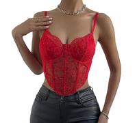 Haibang Camiseta sin Mangas para Mujer Top Sexy de Encaje Crop Top Cuello en V Camisetas Tirantes Ajustables sin Vientre Verano Camisola Sujetador de Encaje Floral Cami Tank Top Clubwear