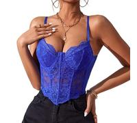 Haibang Camiseta sin Mangas para Mujer Top Sexy de Encaje Crop Top Cuello en V Camisetas Tirantes Ajustables sin Vientre Verano Camisola Sujetador de Encaje Floral Cami Tank Top Clubwear