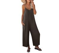 Haibang Mono Mujer Verano Largo Sin Mangas Cuello en V Elegante Peto Mujer Verano Casual Espaguetis Monos Pantalón Elegante Sueltos Jumpsuit con Bolsillos Informal Playa Fiesta Vacaciones Playsuit