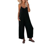Haibang Mono Mujer Verano Largo Sin Mangas Cuello en V Elegante Peto Mujer Verano Casual Espaguetis Monos Pantalón Elegante Sueltos Jumpsuit con Bolsillos Informal Playa Fiesta Vacaciones Playsuit
