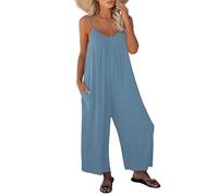 Haibang Mono Mujer Verano Largo Sin Mangas Cuello en V Elegante Peto Mujer Verano Casual Espaguetis Monos Pantalón Elegante Sueltos Jumpsuit con Bolsillos Informal Playa Fiesta Vacaciones Playsuit
