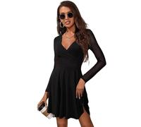 Haibang Vestidos de Fiesta Mujer Elegantes Manga Larga Vestido Corto de Malla con Cuello en V Bodycon Mini Vestido Ajustado Sexy Vestido para Fiesta Cóctel Noche Club Ceremonia Casual Otoño Invierno