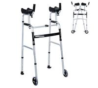 Haibinsuo Andador plegable, para personas mayores, resistente, andador de plataforma para ancianos, andador ajustable de 7 engranajes, con soporte para brazos, polea, haz ancho para personas mayores