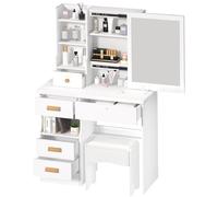 Haibinsuo Escritorio de tocador con espejo deslizante, escritorio de maquillaje para dormitorio, tocador, mesa de maquillaje con 5 cajones y estantes, espacio de almacenamiento oculto, 31.5 pulgadas