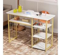 Haibinsuo Escritorio de uñas, mesa de manicura, estación de mesa de manicura, textura de mármol, marco de metal, escritorio técnico con amplio escritorio, antideslizante, estantes múltiples abiertos