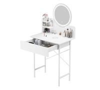 Haibinsuo Escritorio LED con espejo iluminado, tocador de maquillaje regulable de 3 colores con 1 cajón y 2 estantes, tocador moderno para dormitorio, espejo de brillo ajustable, color blanco