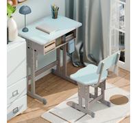 Haibinsuo Juego de escritorio y silla ergonómica para niños, altura ajustable, mesa de estudio de madera con cajón de almacenamiento y ganchos para bolsas escolares, muebles escolares seguros para