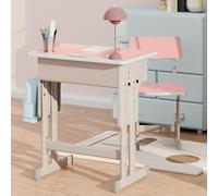 Haibinsuo Juego de escritorio y silla ergonómica para niños, altura ajustable, mesa de estudio de madera con cajón de almacenamiento y ganchos para mochila escolar, muebles escolares seguros para