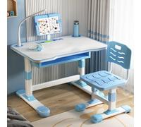 Haibinsuo Juego de escritorio y silla para niños, juego de mesa y sillas con soporte para tazas de luz LED, amplio espacio de trabajo para niños y niñas, estudio, aprendizaje, escritura, lectura