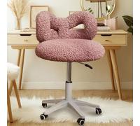 Haibinsuo Taburete giratorio de terciopelo, altura ajustable, asiento de silla de maquillaje con rotación de 360°, taburete de maquillaje para oficina en casa con respaldo de lazo, cojín de felpa y