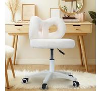 Haibinsuo Taburete giratorio de terciopelo, altura ajustable, asiento de silla de maquillaje con rotación de 360°, taburete de maquillaje para oficina en casa con respaldo de lazo, cojín de felpa y