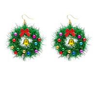 HAICN 1 par de aretes colgantes de corona de Navidad, elegantes hechos a mano con cascabel dorado, lazo rojo, ligeros, hipoalergénicos, para fiestas, regalo para mujeres.