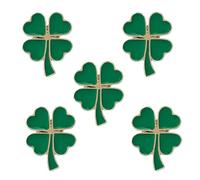 HAICN 5 broches de metal con diseño de trébol de cuatro hojas, trébol irlandés verde de la suerte, decoraciones de regalo para mujeres y niñas