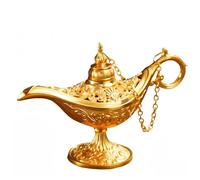 HAICN Aladdin Genie - Lámpara vintage dorada árabe mágica con luz de deseos de metal tallada en aleación con tapa de cadena, decoración de mesa, accesorio de cosplay para el hogar, boda, fiesta