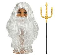 HAICN Juego de 2 piezas de disfraz de Aquaman, peluca blanca y tridentes, accesorios de cosplay, accesorios de actuación, Halloween, cosplay, pistola dorada, accesorios para el personal para
