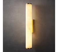 HAIDU Aplique de pared cilíndrico de estilo minimalista moderno, lámpara de pared LED de luz cálida de alabastro y cobre, aplique de pared de mármol con conexión para cableado fijo, luminaria decorat