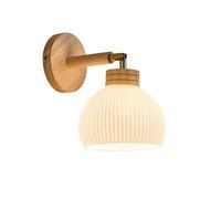 HAIDU Aplique de pared de estilo nórdico rural para interiores, lámpara de pared de madera y cristal de 25 cm, conexión de cable fijo con casquillo E26, luminaria decorativa para tocador, comedor y e