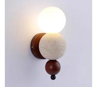 HAIDU Aplique de pared de piedra natural estilo industrial nórdico, 26 cm (10,2 pulgadas), travertino amarillo, cristal, madera, lámpara de pared interior con rosca G9, luminaria decorativa para dorm