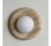 HAIDU Aplique de pared de piedra natural, lámpara de pared de estilo nórdico para interiores, aplique de pared redondo de travertino amarillo de 7,8 pulgadas, luminaria decorativa para dormitorio, es