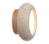 HAIDU Aplique de pared de travertino amarillo estilo Wabi Sabi, lámpara de pared de piedra natural de 5,9 pulgadas, aplique de pared redondo minimalista, cableado interior, iluminación de pared para