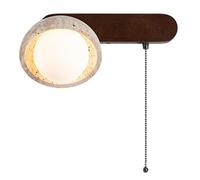 HAIDU Aplique de pared esférico de vidrio, lámpara de pared de madera estilo wabi sabi, aplique de travertino amarillo natural con interruptor de cremallera, iluminación de pared para mesita de noche