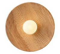 HAIDU Aplique de pared interior de estilo nórdico, lámpara de pared redonda de madera de 28 cm, pantalla esférica de vidrio, iluminación de pared para comedor, sala de estar y dormitorio.