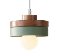 HAIDU Lámpara colgante creativa y única de metal y madera, base E27, de un solo cabezal, estilo industrial moderno, ideal para decorar salas de estar, comedores y bares.