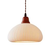 HAIDU Lámpara colgante de estilo retro japonés, lámpara colgante de cerámica de madera maciza a rayas creativas, lámpara de araña de un solo cabezal con base E27, accesorios de iluminación decorativo
