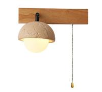 HAIDU Lámpara de pared con pantalla de vidrio y base G9, estilo wabi sabi, de madera, de travertino amarillo natural con interruptor de cremallera, ideal para mesita de noche, sala de estar, balcón o