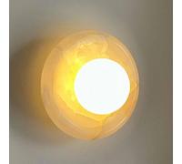 HAIDU Lámpara de pared de alabastro natural de estilo industrial nórdico, aplique de pared redondo de mármol de 7,8 pulgadas, fuente de luz G9, conexión cableada, luminaria decorativa para mesita de