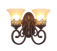 HAIDU Lámpara de pared de estilo retro americano de 2 luces, aplique de pared de metal y vidrio de 30 cm (11,8 pulgadas), conexión de cableado fijo, luminaria decorativa para mesita de noche, restaur
