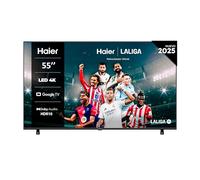 Haier Direct LED 4K UHD H55K85FUX - 55", Smart TV, Google TV, Dolby Audio, HDR10, Smart Remote Control, Google Assistant, Procesador Quad Core, Bluetooth 5.1, DBX TV, HDMI 2.1 x 4, Sin Marcos, 2025